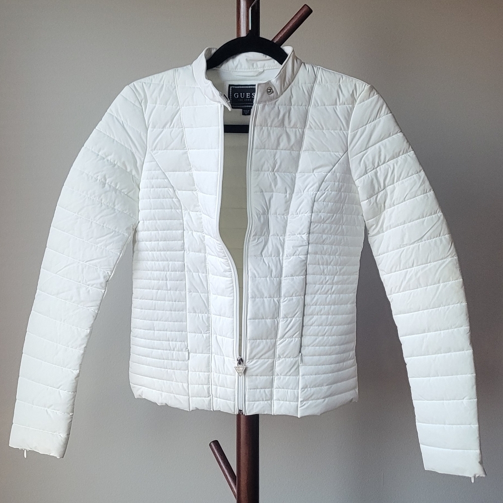 Guess White Fitted Puffer Jacket